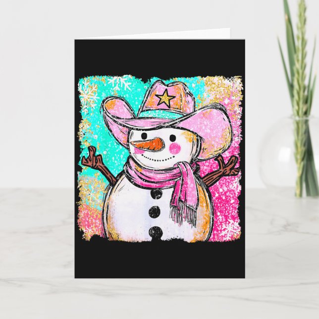 Carte Snowman Cowboy Western Brushstroke Watercolor Xmas (Devant)