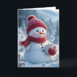 Carte Snowman De Noël Au Chocolat Chaud<br><div class="desc">Un joyeux bonhomme de neige habillé d'un casquette rouge,  d'une écharpe et de mitaines tient une tasse de cacao chaud qui bouge. Le texte peut être modifié.</div>