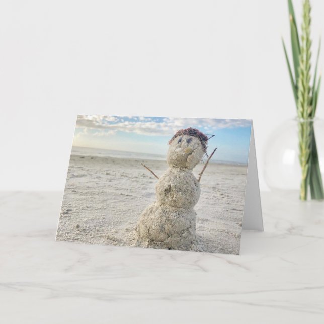 Carte Snowman de Noël sur la plage en Floride (Devant)