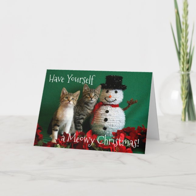 Carte Snowman et deux chatons mignons (Devant)