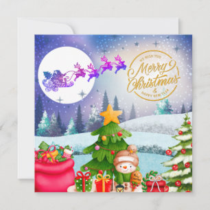 Carte Snowman Joyeux Arbre de Noël Cadeau et Bonne année