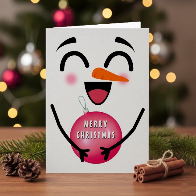 Carte Snowman Joyeux Noël mignon visage souriant hiver (Snowman Merry Christmas Cute Smiling Face Winter Card
)