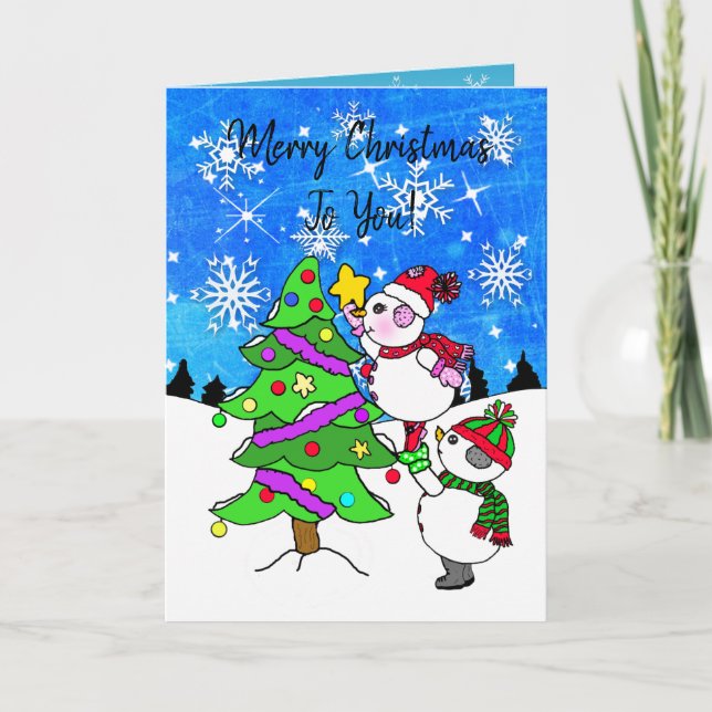 Carte Snowman met l'étoile sur l'arbre de Noël (Devant)