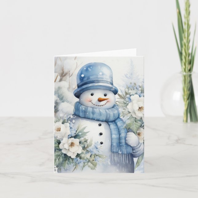 Carte Snowman mignon Casquette & Scarf Snow Arbres couve (Devant)