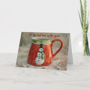 Carte Snowman Mug amusant Whimsical Christmas Card