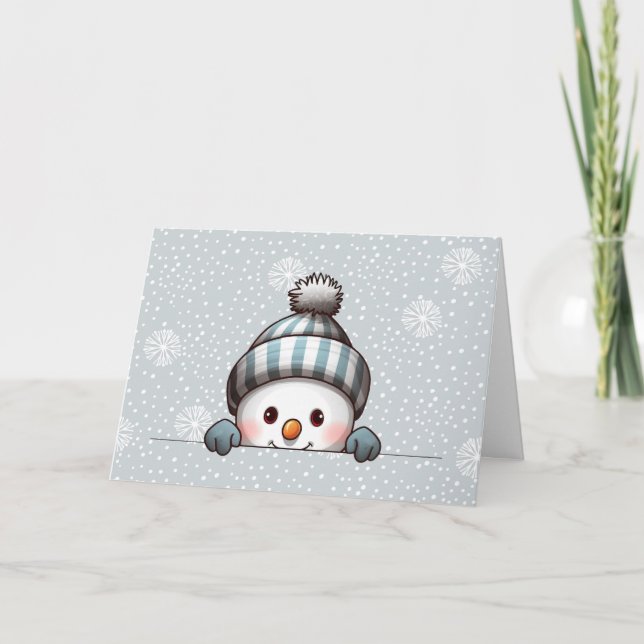 Carte Snowman Peeking Personalized Christmas Card (Devant)
