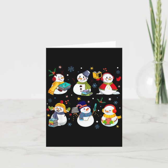 Carte Snowman Reading Books Teacher Christmas Librarian  (Devant)