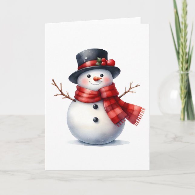 Carte Snowman Red Plaid Scarf noir Casquette blanc vacan (Devant)