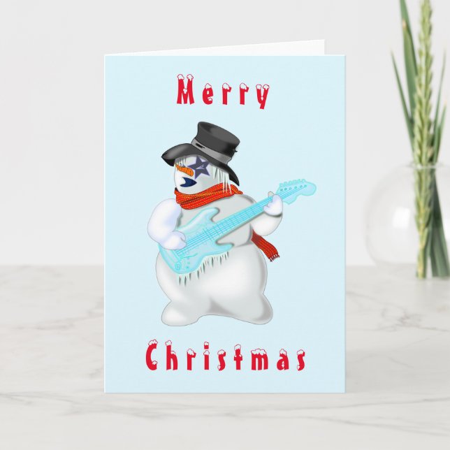 Carte Snowman Rock Music Guitariste Funny Christmas Card (Devant)