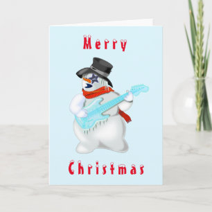 Carte Snowman Rock Music Guitariste Funny Christmas Card