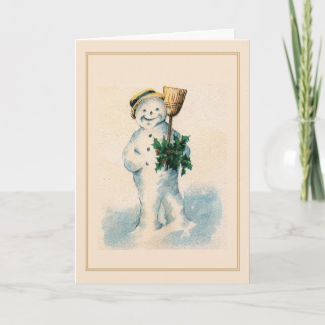 Carte Snowman souriant Holly Broom Vintage Christmas (Devant)