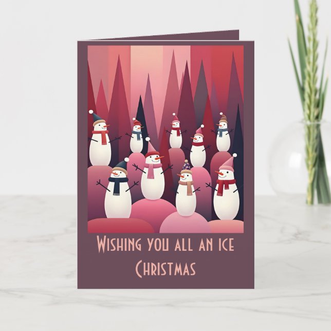 Carte Snowmen Pink Theme Design Kitschy Christmas (Devant)