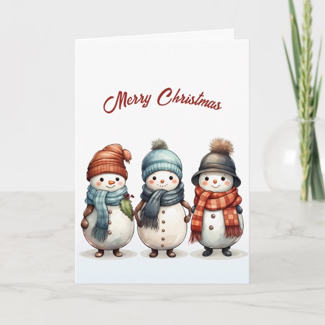 Carte Snowmen souriant d'hiver Illustration Noël (Devant)