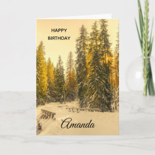 Carte Snowy Winter Path with Pine Trees Anniversaire
