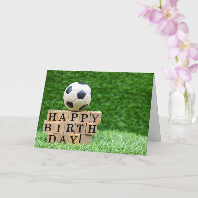 Carte Soccer Anniversaire avec balle et Joyeux mot d'ann (Orchidée)