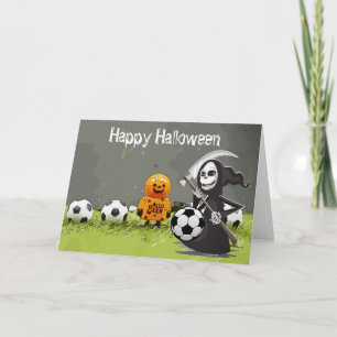 Carte Soccer Happy Halloween avec des boules sur herbe v