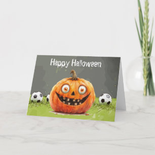Carte Soccer Happy Halloween avec des boules sur herbe v