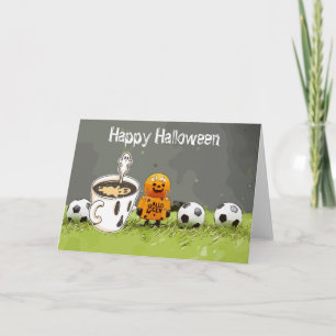 Carte Soccer Happy Halloween avec des boules sur herbe v