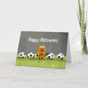 Carte Soccer Happy Halloween avec des boules sur herbe v