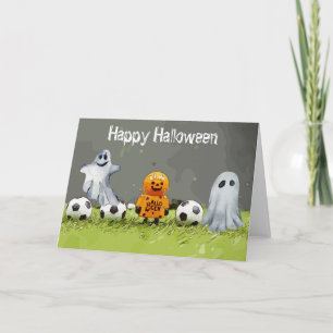 Carte Soccer Happy Halloween avec des boules sur herbe v