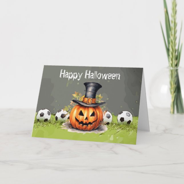 Carte Soccer Happy Halloween avec des boules sur herbe v (Devant)