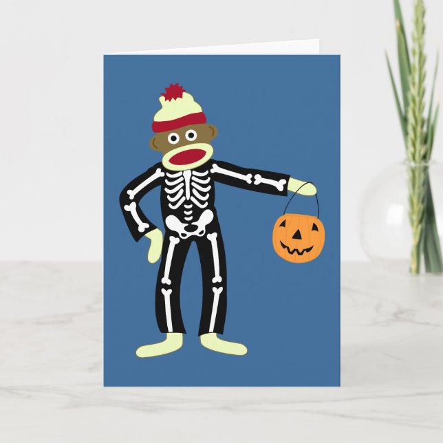 Carte Sock Monkey Skeleton Halloween (Devant)