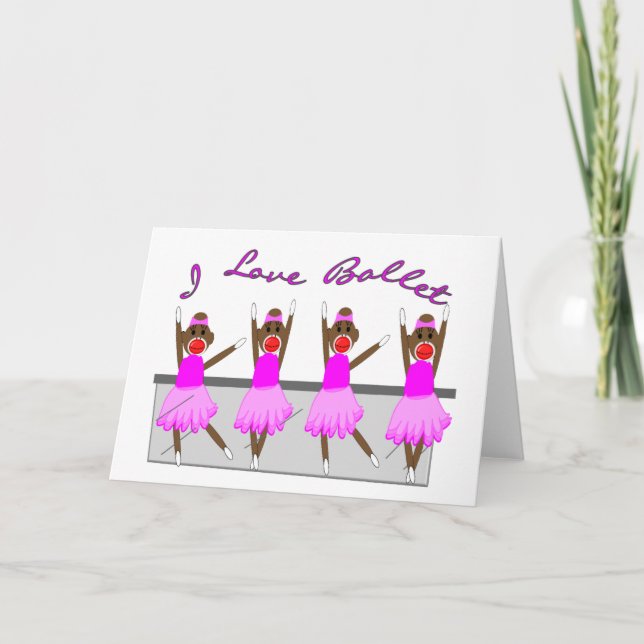 Carte sock singe "I LOVE BALLET" (Devant)