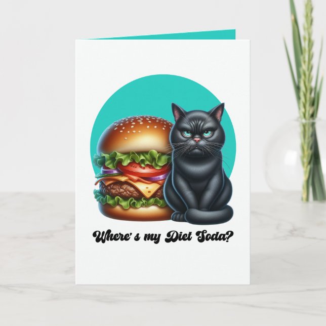 Carte Soda Light Drôle Chat Noir Burger Humour (Devant)