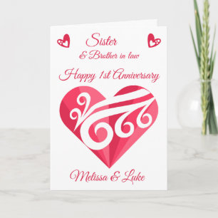 Carte Soeur 1er anniversaire Mariage Coeur rose