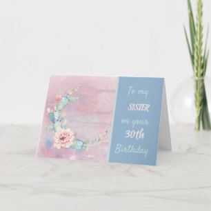 Carte Soeur 30e anniversaire aquarelle Cactus