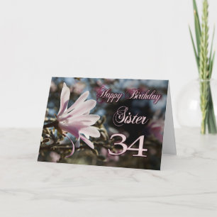 Carte Soeur 34e anniversaire avec magnolia