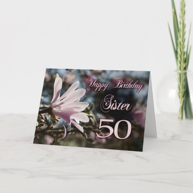 Carte Soeur 50e anniversaire avec magnolia (Devant)