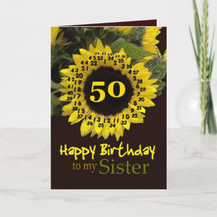 Carte SOEUR - 50e anniversaire avec Tournesol joyeux