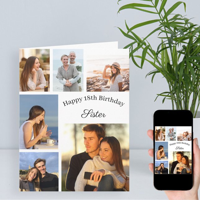 Carte Soeur 6 Photo Collage N'Importe Quel Âge Gros Anni (Créateur téléchargé)