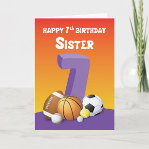 Carte Soeur 7e anniversaire des balles de sport