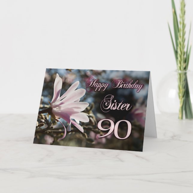 Carte Soeur 90e anniversaire avec magnolia (Devant)