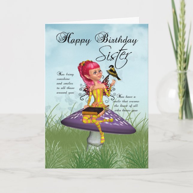 Carte Soeur Anniversaire Avec Fée Et Chaffinch (Devant)