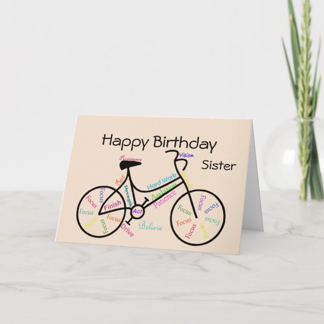 Carte Soeur Anniversaire Voeux pour Vélo, Vélo (Devant)