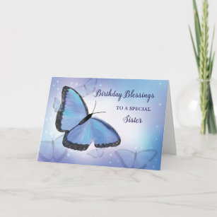 Carte Soeur Bénédiction d'anniversaire Bleu papillon rel
