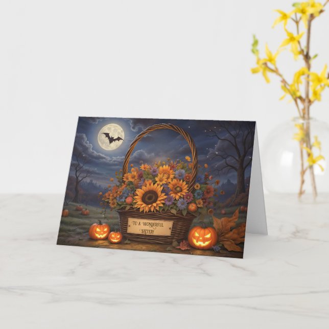 Carte Soeur Bonne Halloween Panier de fleurs mignonne (Fleur jaune)