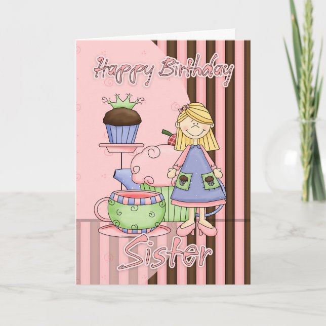 Carte Soeur Cute Anniversaire - Cupcakes Et Thé (Devant)