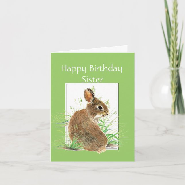 Carte Soeur d'Anniversaire, Mignonne Lapin, Gâteau De Ca (Devant)