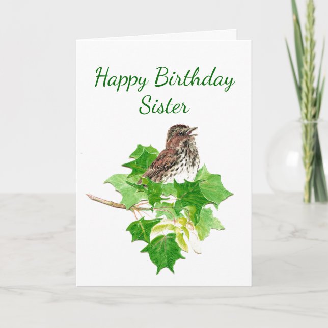 Carte Sœur d'anniversaire Oiseau Moineau chanteur (Devant)