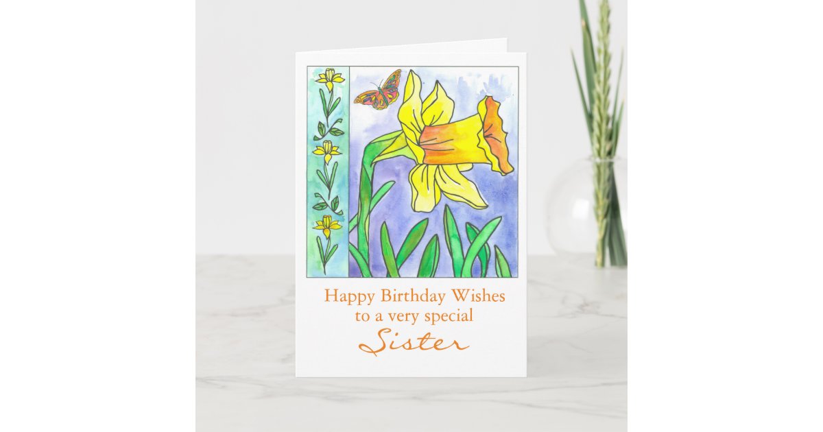 Carte Soeur De Joyeux Anniversaire De Fleur D Aquarelle Zazzle Fr