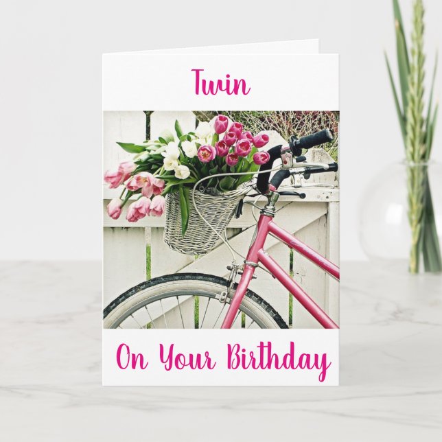 CARTE ***SOEUR DOUCE ANNIVERSAIRE*** VÉLO ET FLEURS (Devant)