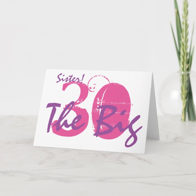Carte Soeur du 30e anniversaire, rose, texte violet sur  (Devant)