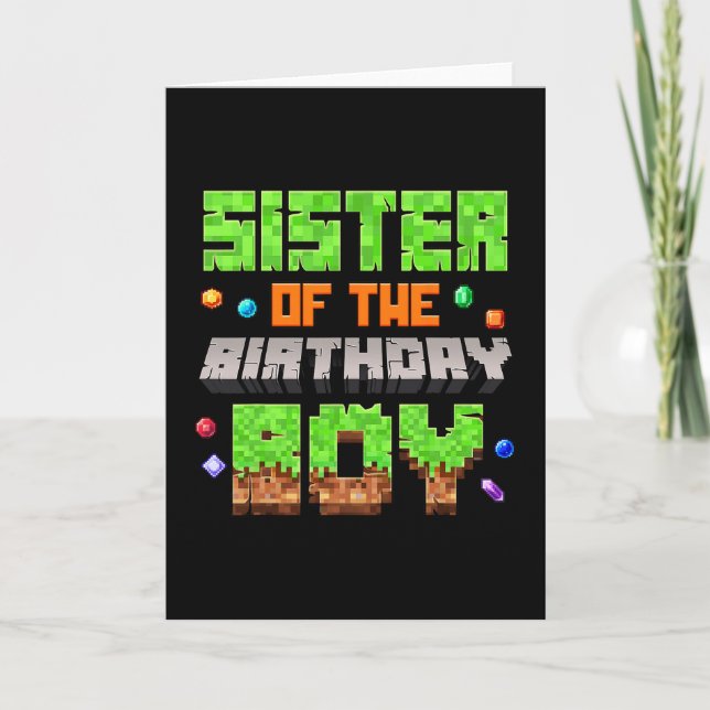 Carte Sœur du garçon d'anniversaire Pixel Jeu vidéo de j (Devant)