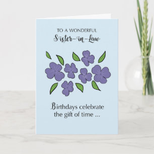 Carte Soeur en droit Anniversaire avec Fleurs violettes 