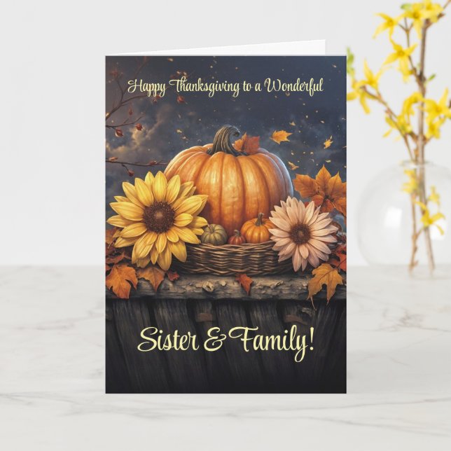 Carte Soeur et Bon thanksgiving familial (Fleur jaune)