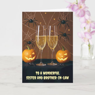 Carte Soeur et Frère en Droit Halloween Champagne Fun